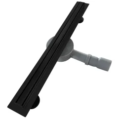 Caniveau de douche italienne étroit noir SAMY L.50 cm siphon 360, drainage 36l/min, hauteur réglable^Saniverre