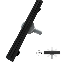 Caniveau de douche italienne étroit noir SAMY L.50 cm siphon 360, drainage 36l/min, hauteur réglable^Saniverre