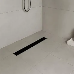 Caniveau de douche KODY L.60 cm verre noir et inox, siphon anti-odeurs, drainage performant -^Saniverre Clearance