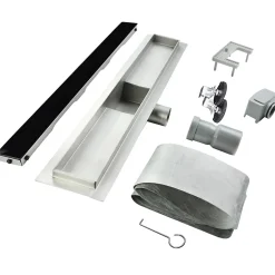 Caniveau de douche KODY L.60 cm verre noir et inox, siphon anti-odeurs, drainage performant -^Saniverre Clearance