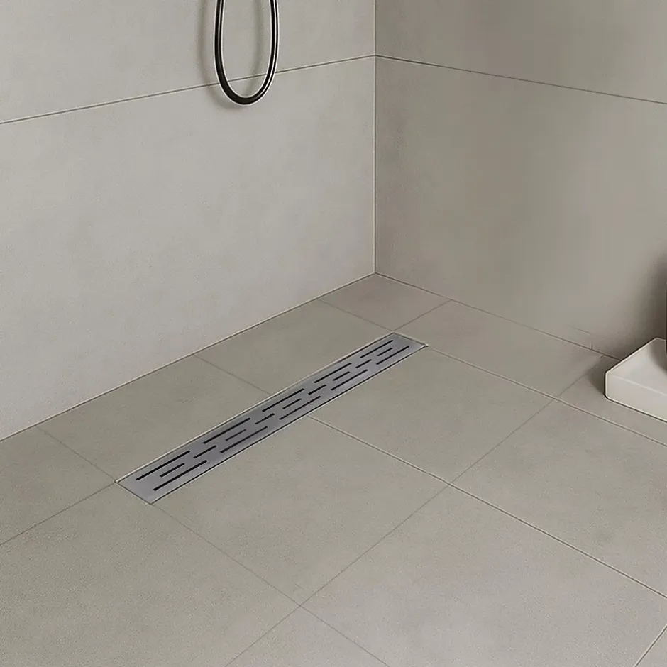 Caniveau de douche L.120 cm JAZY design linéaire, inox, anti-odeurs, drainage élevé --Saniverre Sale