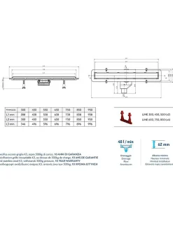 Caniveau de douche sans cadre en or plaqué 24 carats FRAMELESS LINE-55 cm--^Karag Online
