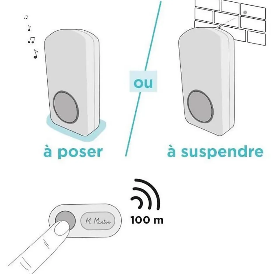 Carillon sans fil - OneBell 100 - - Portée 100m - 15 mélodies - IP55^SCS Sentinel Discount