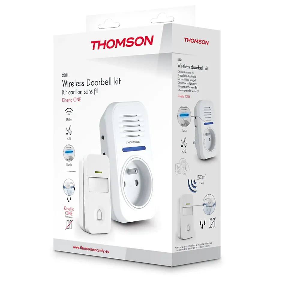 Carillon sans fil sans pile avec prise gigogne portée 150m - - 513131-Thomson Online