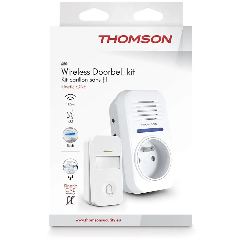 Carillon sans fil sans pile avec prise gigogne portée 150m - - 513131-Thomson Online