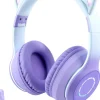 Casque Bluetooth sans Fil Pliable d'oreille de Chat avec Micro intégré violet blanc-Vendos85