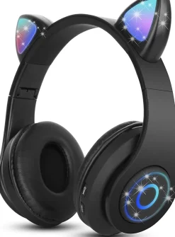 Casque Bluetooth sans Fil Pliable d'oreille de Chat avec Micro intégré noir^Vendos85