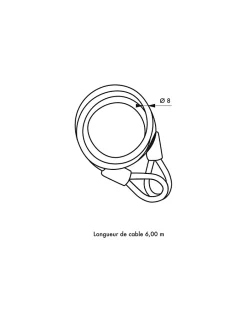 Câble antivol Twisty, vélo, abris de jardin, diamètre 8, 6.00m, acier gaine PVC --Thirard Clearance