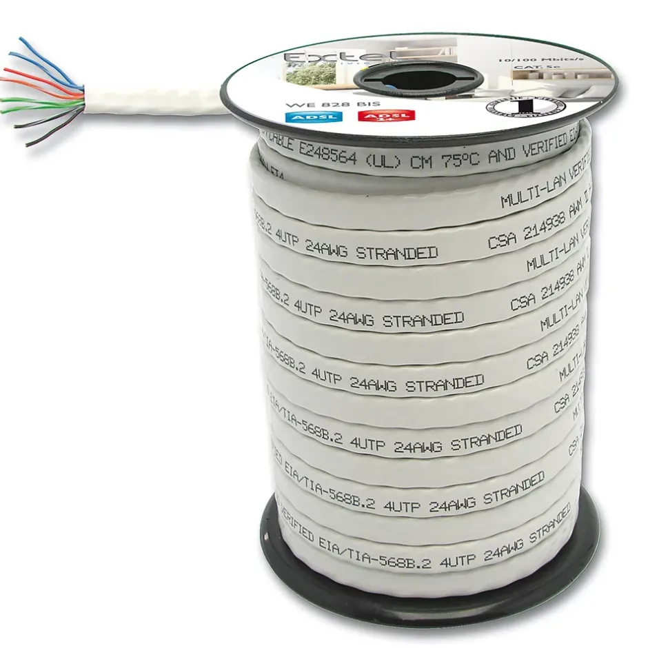 Câble réseau type Ethernet plat blanc 25 mètres spécial ADSL/ADSL2+ 4 paires - - 408285^Extel New