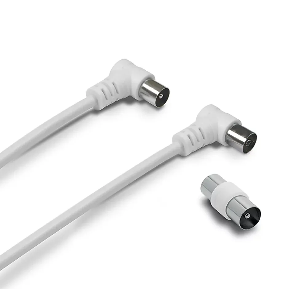 Câble TV coaxial 9,52 mm coudé mâle/fem. + adaptateur 9,52 mm - 338009^Metronic Online