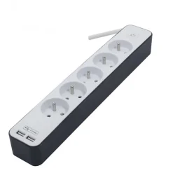 Bloc multiprise 5 prises 16 A avec 2 ports USB et cable 1,5 m HO5VV-F 3x1,5 mm2 blanc et gris^Chacon Online