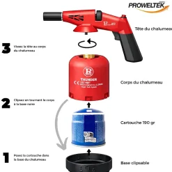 Chalumeau gaz 1.7kW Allumage piezo + 4 Cartouches gaz^Proweltek Sale