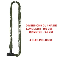 Chaîne antivol en acier avec revêtement nylon 1 m x Ø 8 mm - Serrure à clé (4 clés)^Master Lock Best