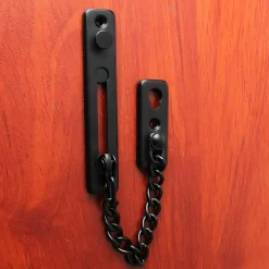 Chaîne de sécurité pour porte étroite, butée de porte à ressort, antivol, avec vis, acier inoxydable, finition noir mat-Deko