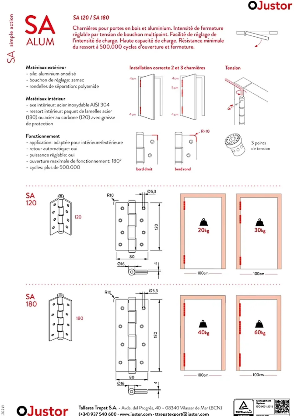 Charnière simple action à ressort, 180X40 mm, en aluminium anodisée bronze, pour porte de 40 mm^Hardwarexchange