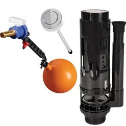 Chasse d'eau + robinet flotteur SE 3/8 - 2", Bouton poussoir + tige^Fluidmaster New