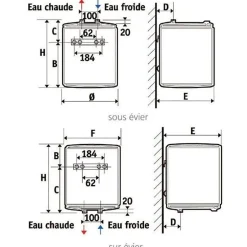 Chauffe-eau vertical 2000 W - Petite capacité - Fixation murale sous évier --Atlantic Online