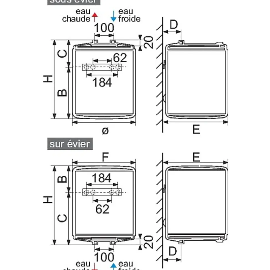 Chauffe-eau vertical 2000 W - Petite capacité - Fixation murale sous évier --Atlantic Online