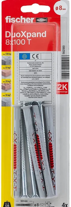 Cheville rallongée DuoXpand 8 x 100 mm, 4 pièces-Fischer Outlet