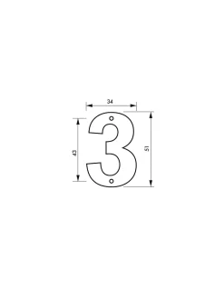 Chiffre 3, laiton, à visser, H.51mm, doré -^Thirard Best