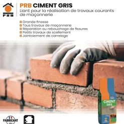 Ciment Gris Polyvalent 10kg - Finesse et Séchage Rapide - Maçonnerie, Réparation, Scellement et Jointoiement Intérieur/Extérieur-Prb New