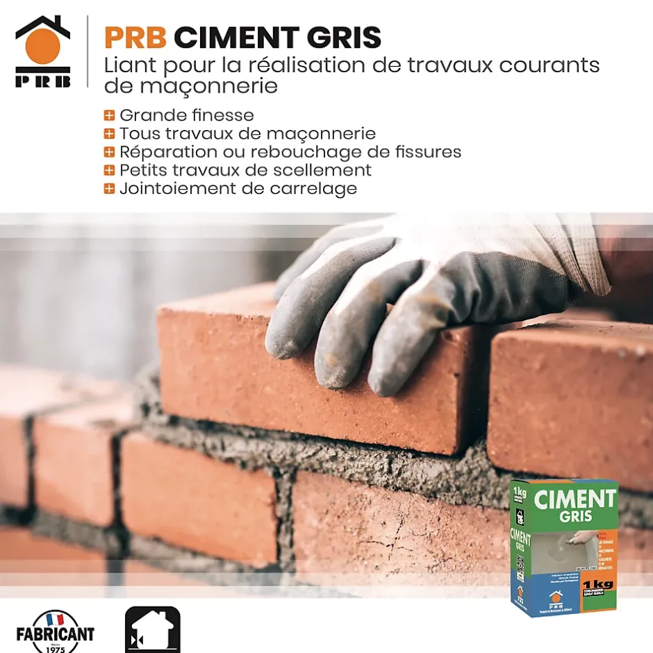 Ciment Gris Polyvalent 1kg - Finesse et Séchage Rapide - Maçonnerie, Réparation, Scellement et Jointoiement Intérieur/Extérieur^Prb New