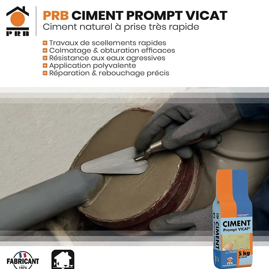 Ciment Prompt Naturel Vicat 5kg - Prise Ultra-Rapide, Haute Résistance Initiale - Idéal pour Réparations Express, Maçonnerie,^Prb Best