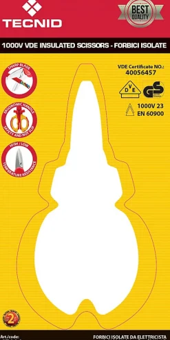 Ciseaux d'électricien isolés, 1000V. rouge et jaune-Velamp
