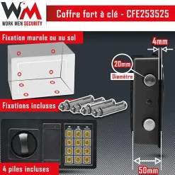 Coffre fort électronique - Work Men Security - CFE253525 - Dimensions extérieur 25 x 35 x 25 cm^Elem Technic Sale