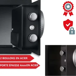 Coffre-fort à code,empreinte digitale et clés en acier L 38x30x30 cm-Bb Loisir Online