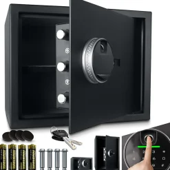 Coffre-fort à code,empreinte digitale et clés en acier L 38x30x30 cm-Bb Loisir Online