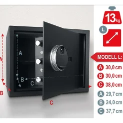 Coffre-fort à code,empreinte digitale et clés en acier L 38x30x30 cm-Bb Loisir Online
