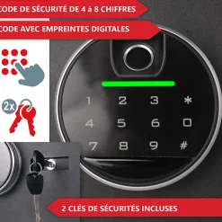 Coffre-fort à code,empreinte digitale et clés en acier M 31x20x20 cm-Bb Loisir Online