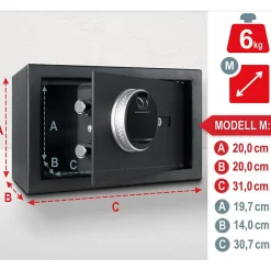 Coffre-fort à code,empreinte digitale et clés en acier M 31x20x20 cm-Bb Loisir Online