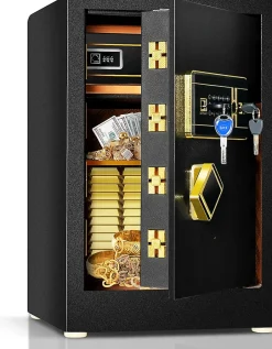 Coffre-fort avec Serrure à Code électronique, Coffre-fort avec étagère Amovible et Système d'Alarme, 36,5X37,5X59 CM, Noir^Giantex Hot