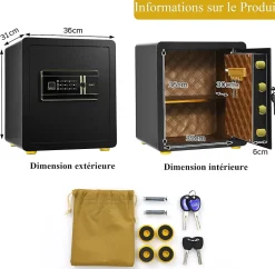 Coffre-fort de Sécurité avec Serrure à Combinaison, étagère et Système d'Alarme, avec Fonction Anti-indiscrétion, 36X31X41 CM-Giantex Best