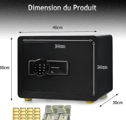 Coffre-fort en Acier,40X30X30 CM,avec Serrure à Code électronique,étagère Amovible,Système d'Alarme et Fonction Anti-indiscrétion^Giantex