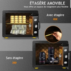 Coffre-fort en Acier,40X30X30 CM,avec Serrure à Code électronique,étagère Amovible,Système d'Alarme et Fonction Anti-indiscrétion^Giantex