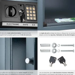 Coffre-fort électronique en fer 20 x 31 x 22 cm noir-Tectake Discount