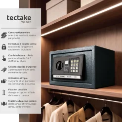 Coffre-fort électronique en fer 20 x 31 x 22 cm noir-Tectake Discount