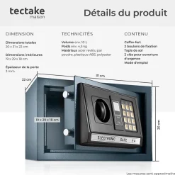 Coffre-fort électronique en fer 20 x 31 x 22 cm noir-Tectake Discount