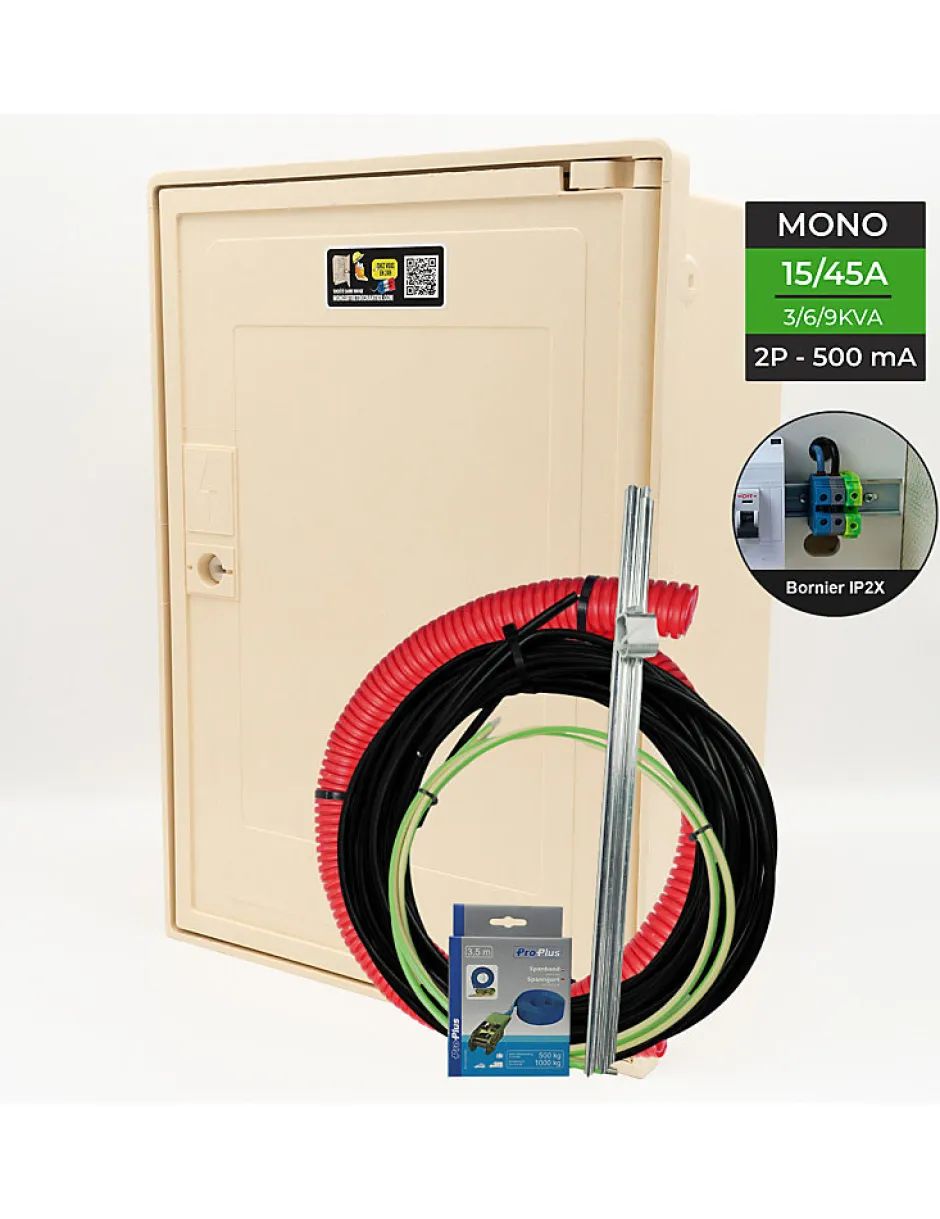 Coffret Complet 15 Mètres 3/6/9 Kw "aerien" Avec Bornier Ip2x-Carré Rouge Sale