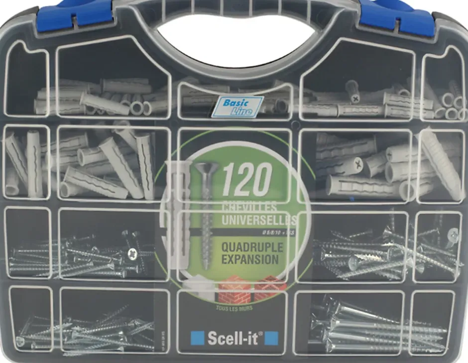 Coffret de 120 chevilles 100% nylon quadruple expansion + vis assorties^Scell-It Outlet