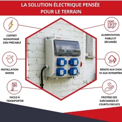 Coffret de Chantier Monophasé 230V - 4 Prises NF 2P+T - 16A - 9 Modules - Coffret Électrique avec câble-Atole Best