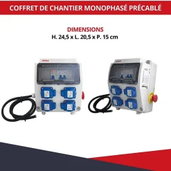 Coffret de Chantier Monophasé 230V - 4 Prises NF 2P+T - 16A - 9 Modules - Coffret Électrique avec câble-Atole Best