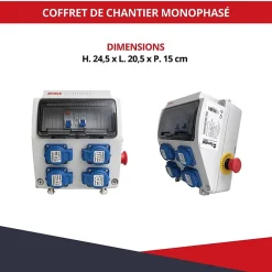 Coffret de Chantier Monophasé 230V - 4 Prises NF 2P+T - 16A - 9 Modules - Coffret Électrique sans câble^Atole Best
