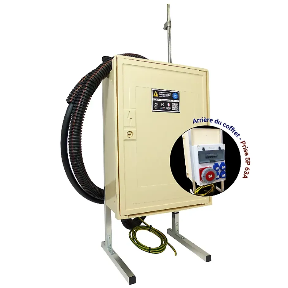 Coffret de chantier triphasé 18/36 kW - pack complet raccordement AIR 15m avec prise 63A conforme ENEDIS-Tecko Outlet