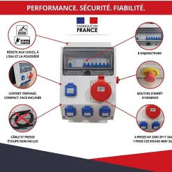 Coffret de Chantier Triphasé 440V - 4P+N+T - IP44 IK08 - 32A - Coffret Électrique^Atole Discount