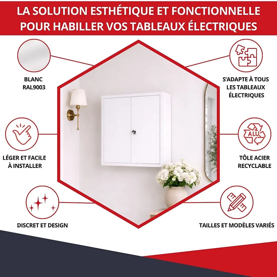 Coffret d'habillage en acier avec clé pour tableaux électriques double - H 54 x L 58,5 x P 16 cm - Réf. RCH2T216GSS^Atole Best