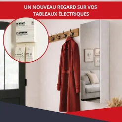 Coffret d'habillage 13 modules en acier blanc avec porte miroir - H 117 x L 34 x P 14,5 cm - Réf. RCH600MIR-Atole Discount